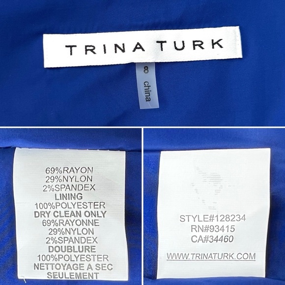 Trina TurkCobalt Blue Sheath Dress Size 8 Jersey Fabric Sleeveless Knee Length - Picture 6 of 9